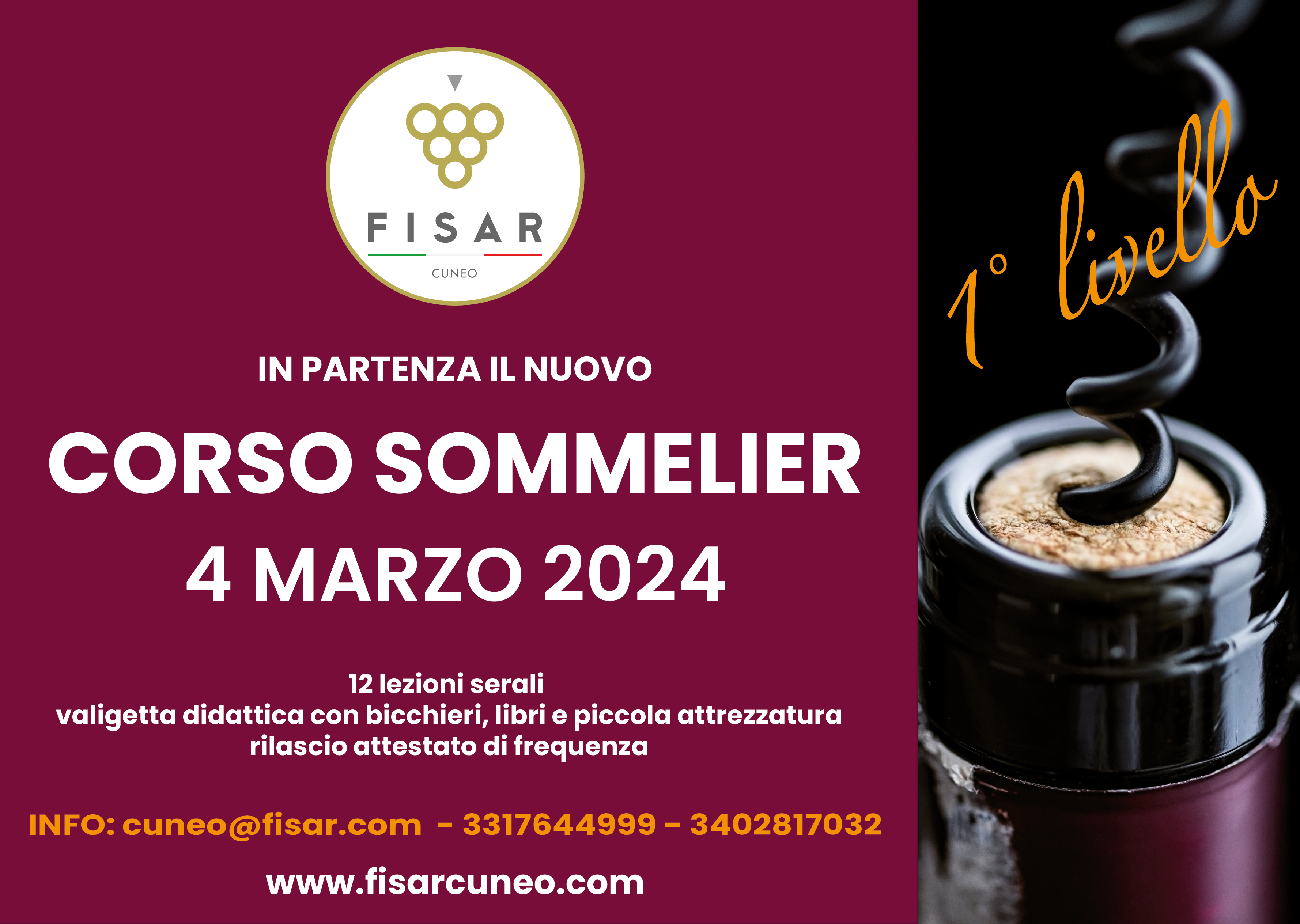 04 Marzo –  “Corso Sommelier Primo Livello” 