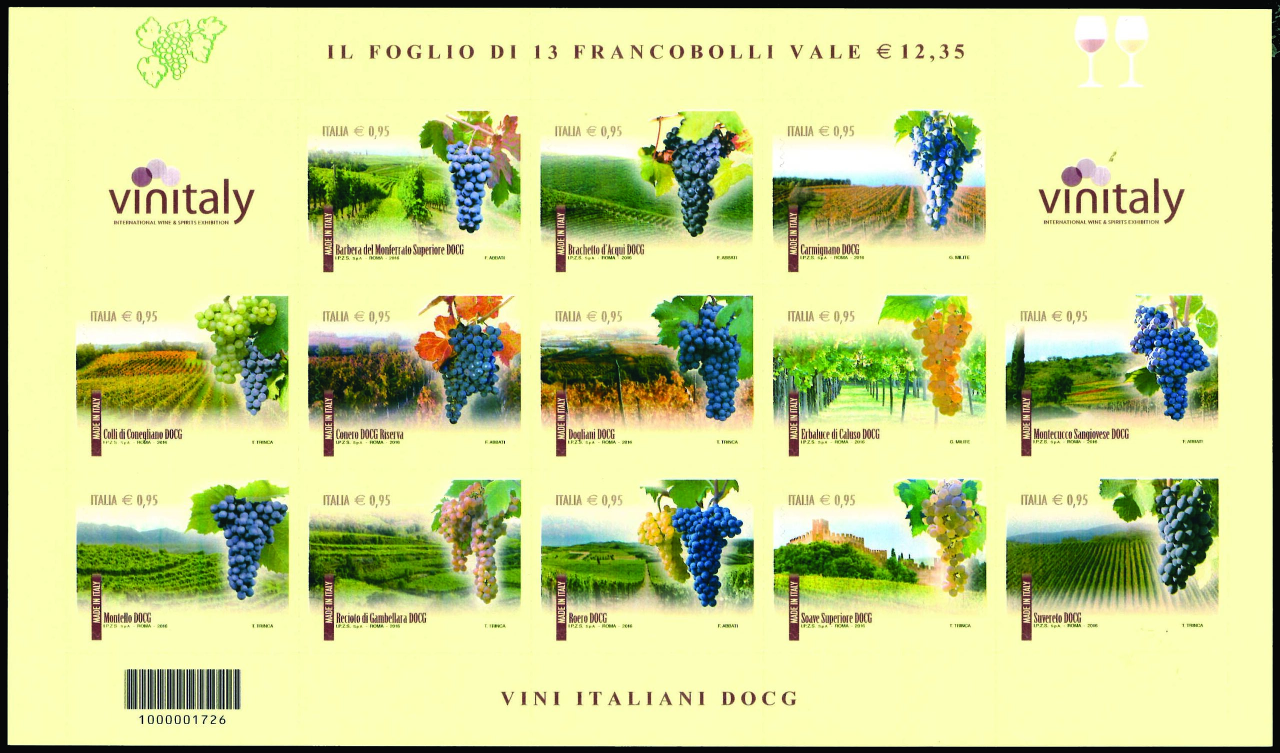 La presenza della DOCG nella filatelia italiana