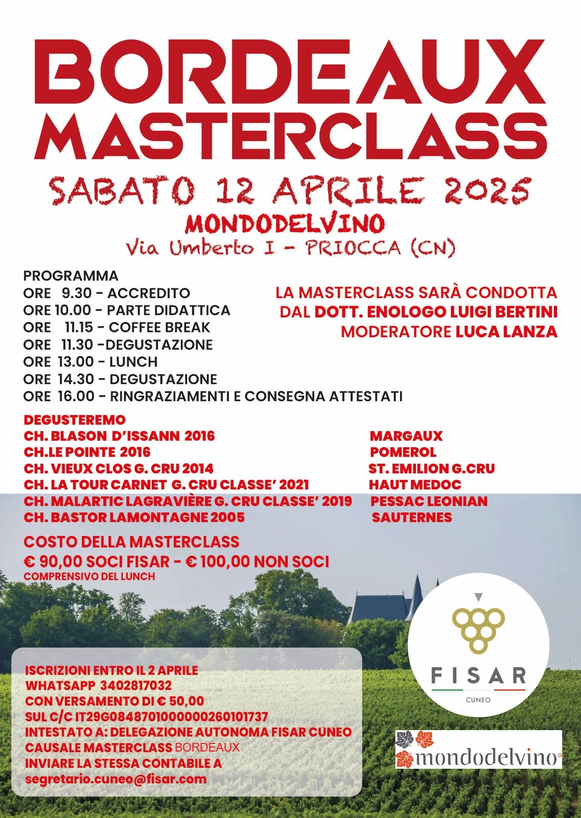 Masterclass sui vini e la vitivinicoltura della regione di Bordeaux